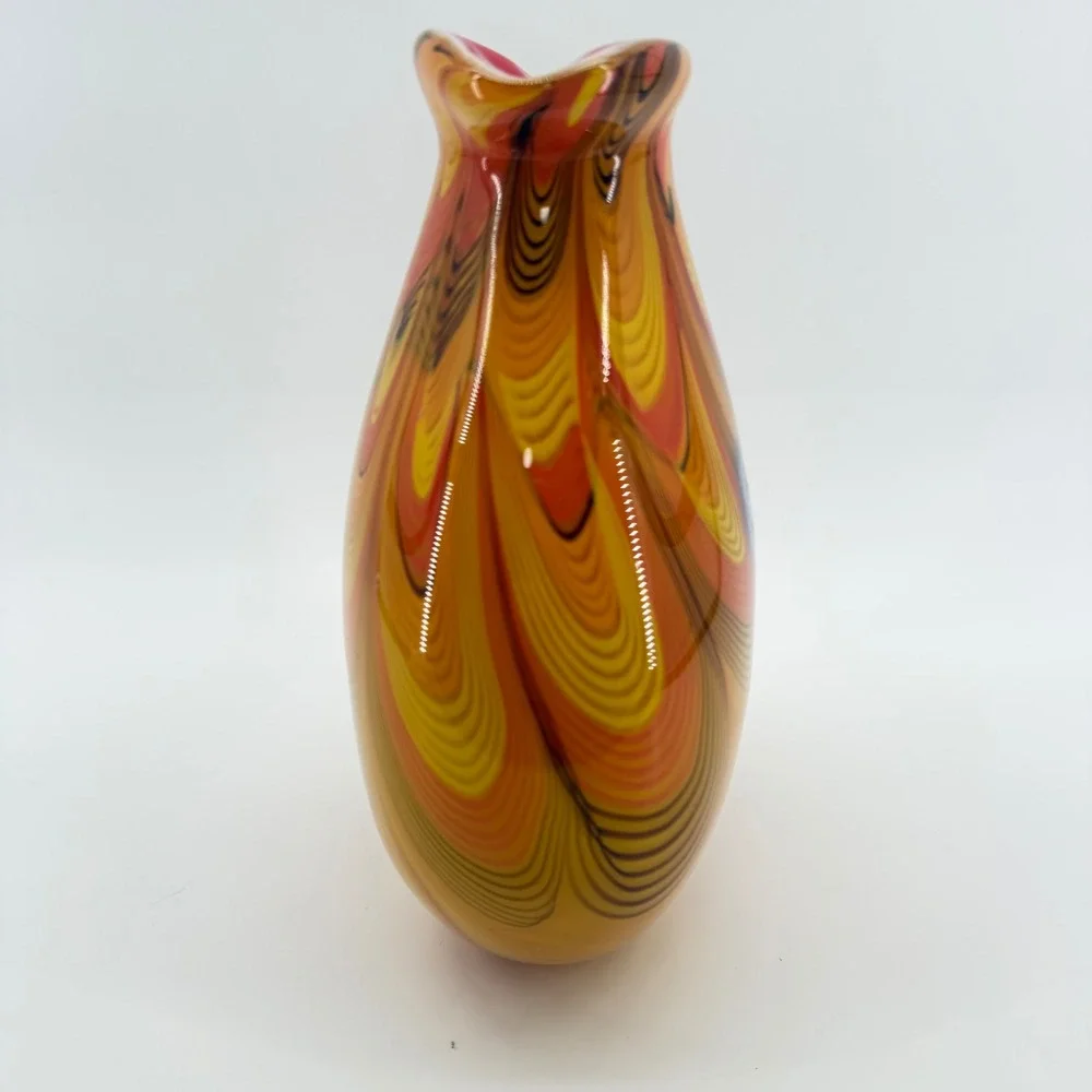 Vintage Murano Toso Style Italian Millefiori Ribbon Swirl Hand Blown Vase